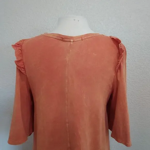 Anthro's Eri + Ali Coral Orange Flutter Short Sleeve Blouse Size S - Picture 12 of 15